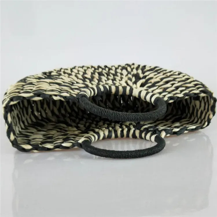 Bolsa Estruturada Palha Colorida Recifes Preto e Branca