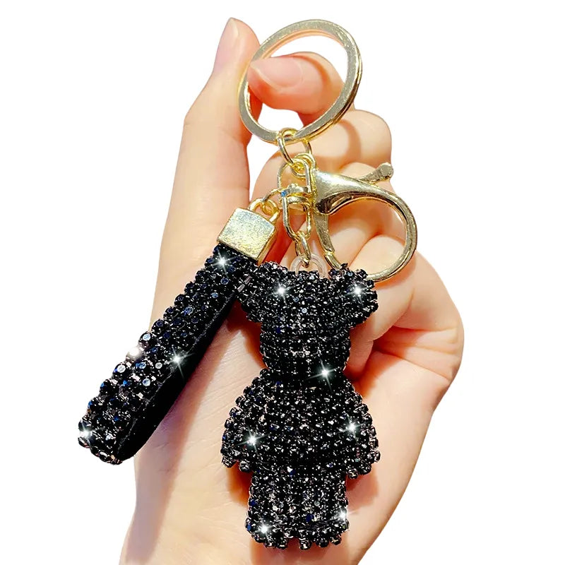 Pingente/Chaveiro de Bolsa Ursinho e Brilhantes