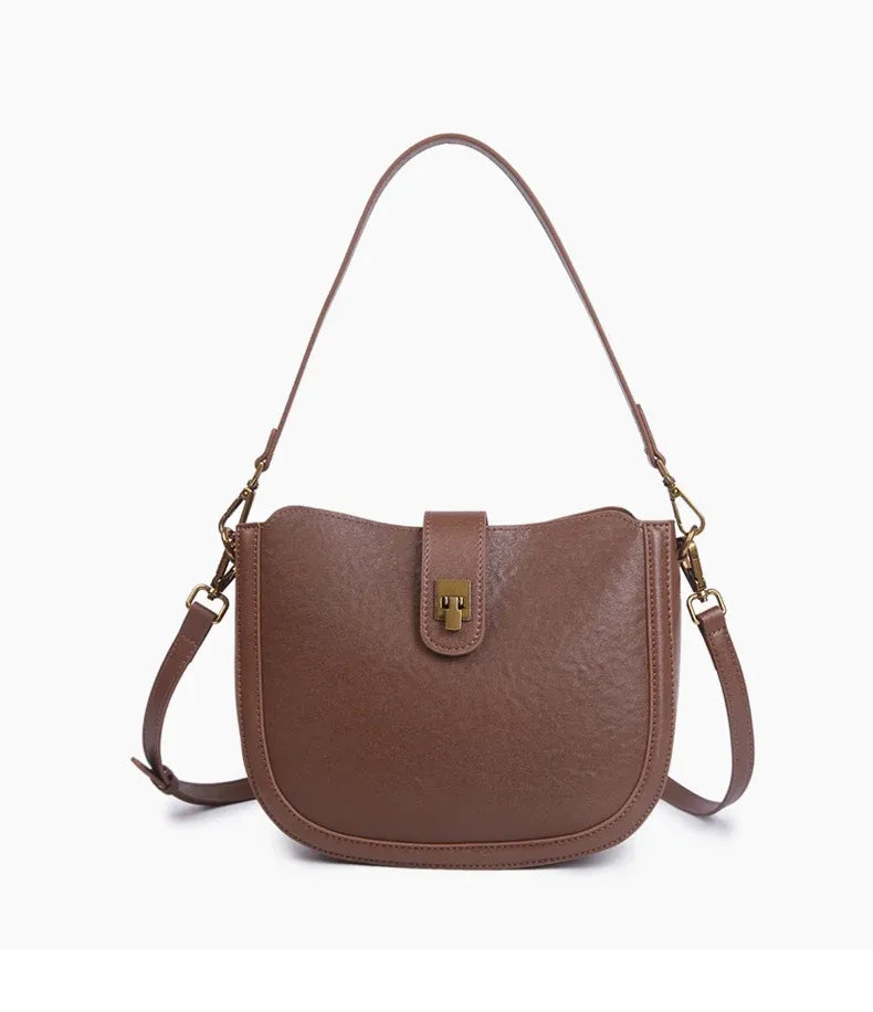Bolsa de ombro feminina de couro natural