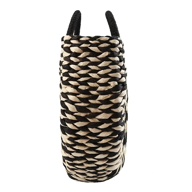 Bolsa Estruturada Palha Colorida Recifes Preto e Branca