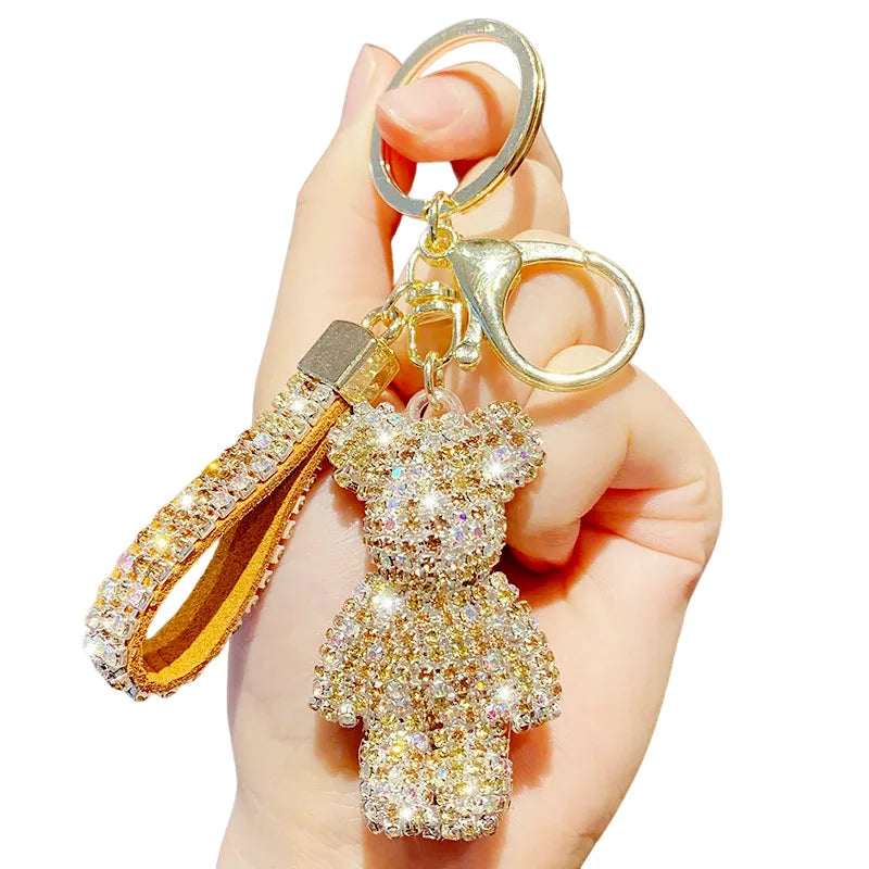 Pingente/Chaveiro de Bolsa Ursinho e Brilhantes