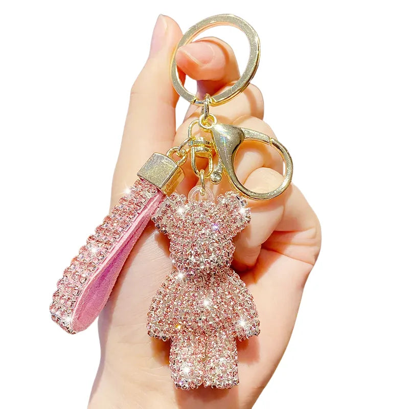 Pingente/Chaveiro de Bolsa Ursinho e Brilhantes