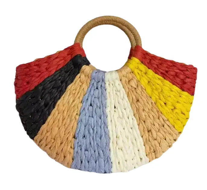 Bolsa Estruturada Palha Recifes Colorida Vermelha