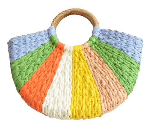 Bolsa Estruturada Palha Recifes Colorida Azul