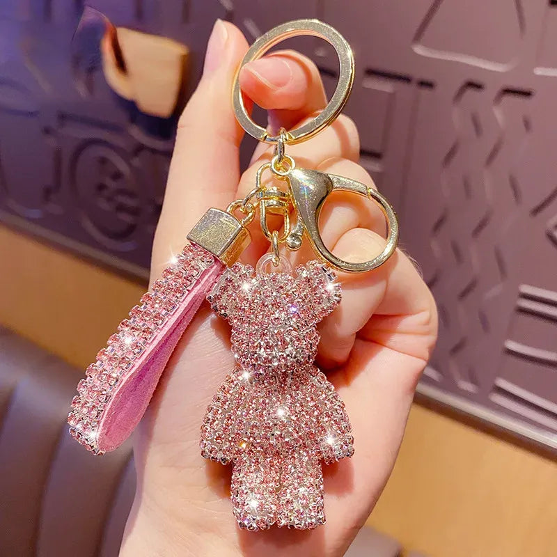 Pingente/Chaveiro de Bolsa Ursinho e Brilhantes