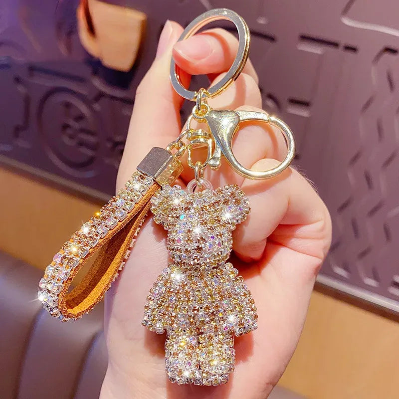 Pingente/Chaveiro de Bolsa Ursinho e Brilhantes