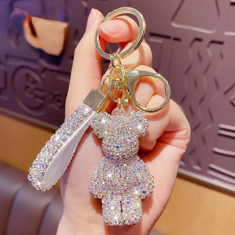 Pingente/Chaveiro de Bolsa Ursinho e Brilhantes