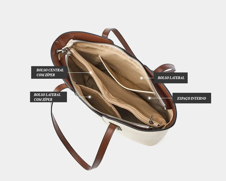 Bolsa Tote Clássica em Couro Brunei