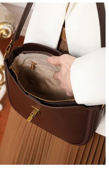 Bolsa de ombro feminina de couro natural