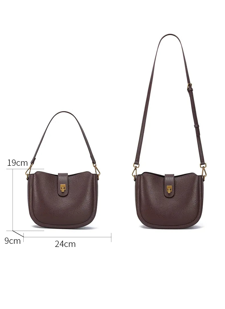 Bolsa de ombro feminina de couro natural