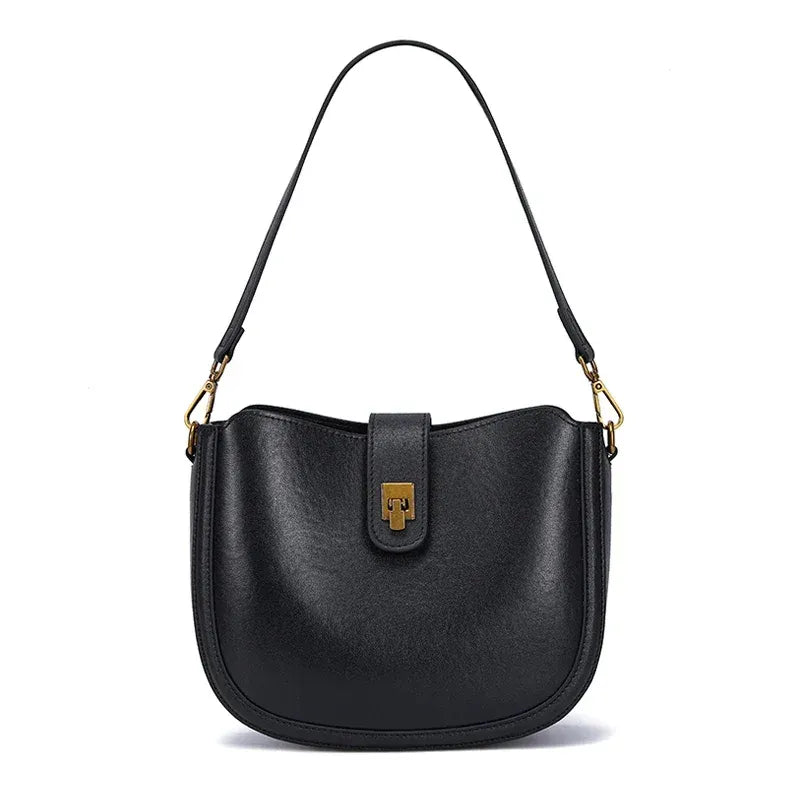 Bolsa de ombro feminina de couro natural