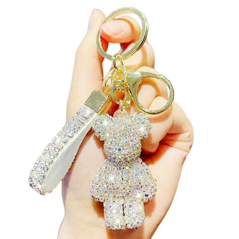 Pingente/Chaveiro de Bolsa Ursinho e Brilhantes