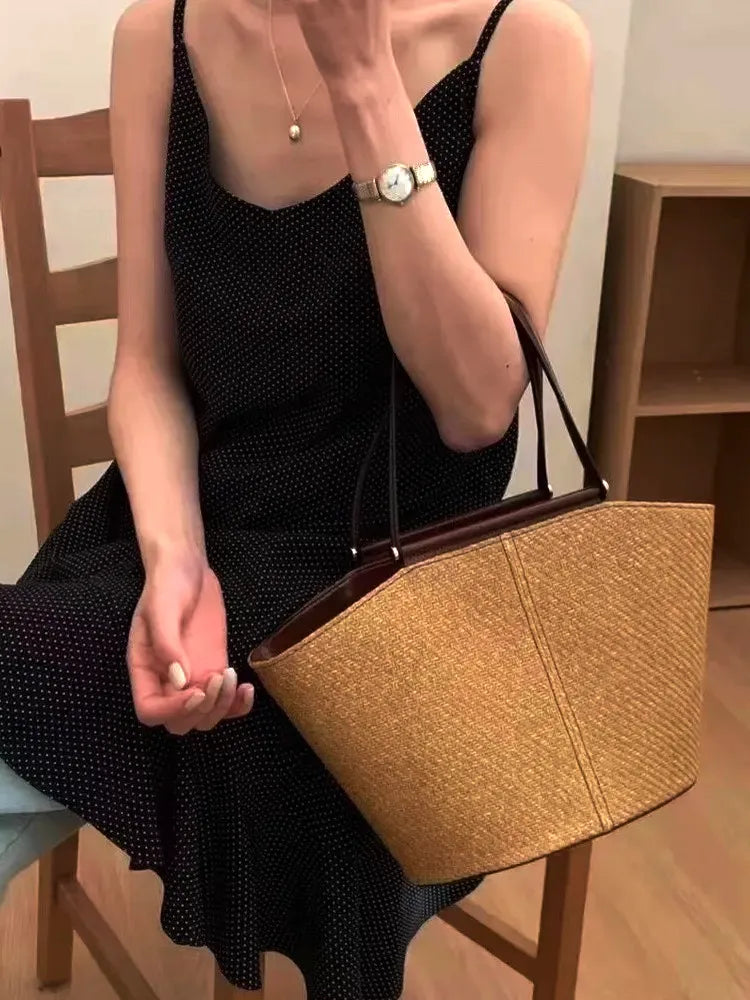 Bolsa Estruturada em Palha e Couro  Mykonos