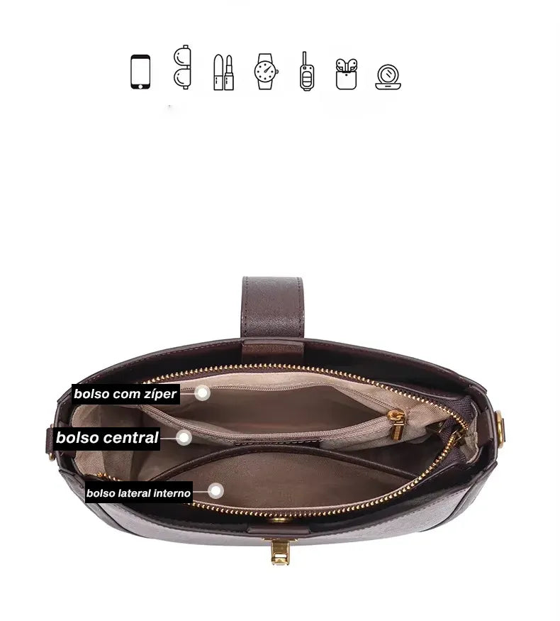 Bolsa de ombro feminina de couro natural