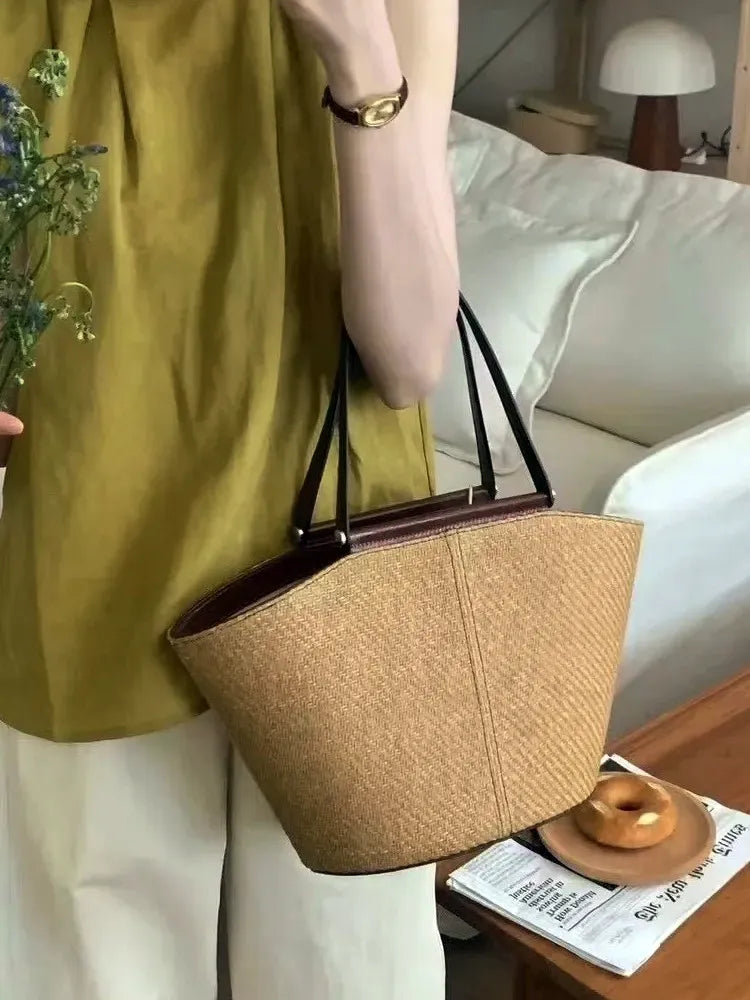 Bolsa Estruturada em Palha e Couro  Mykonos