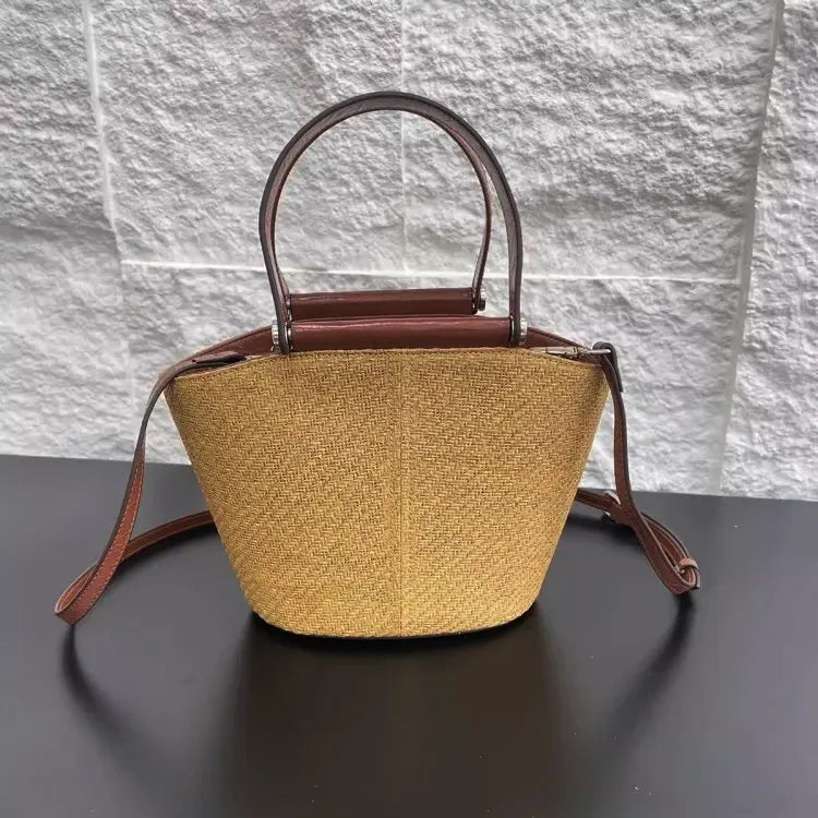 Bolsa Estruturada em Palha e Couro  Mykonos