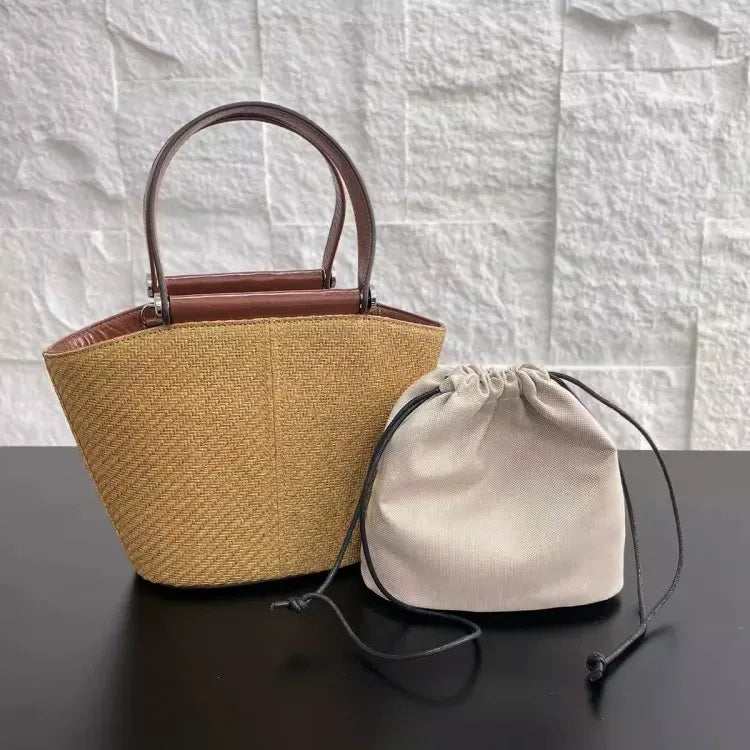 Bolsa Estruturada em Palha e Couro  Mykonos