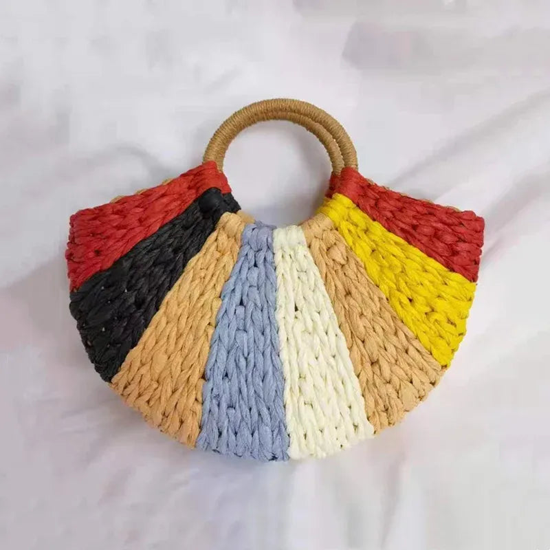 Bolsa Estruturada Palha Recifes Colorida Vermelha