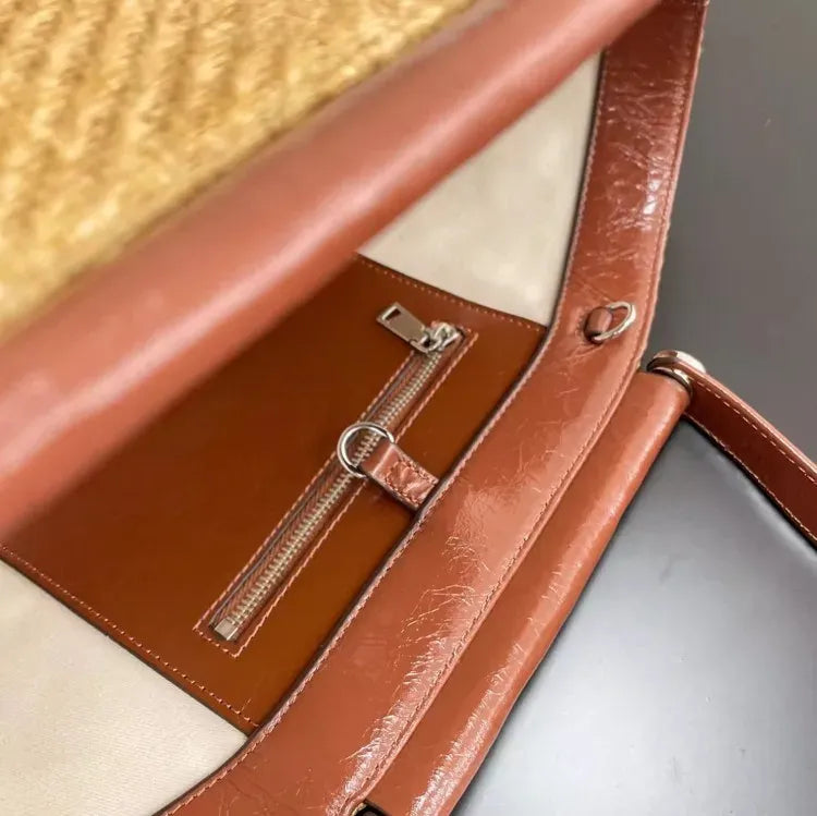 Bolsa Estruturada em Palha e Couro  Mykonos