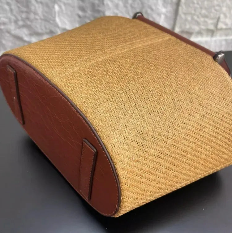 Bolsa Estruturada em Palha e Couro  Mykonos