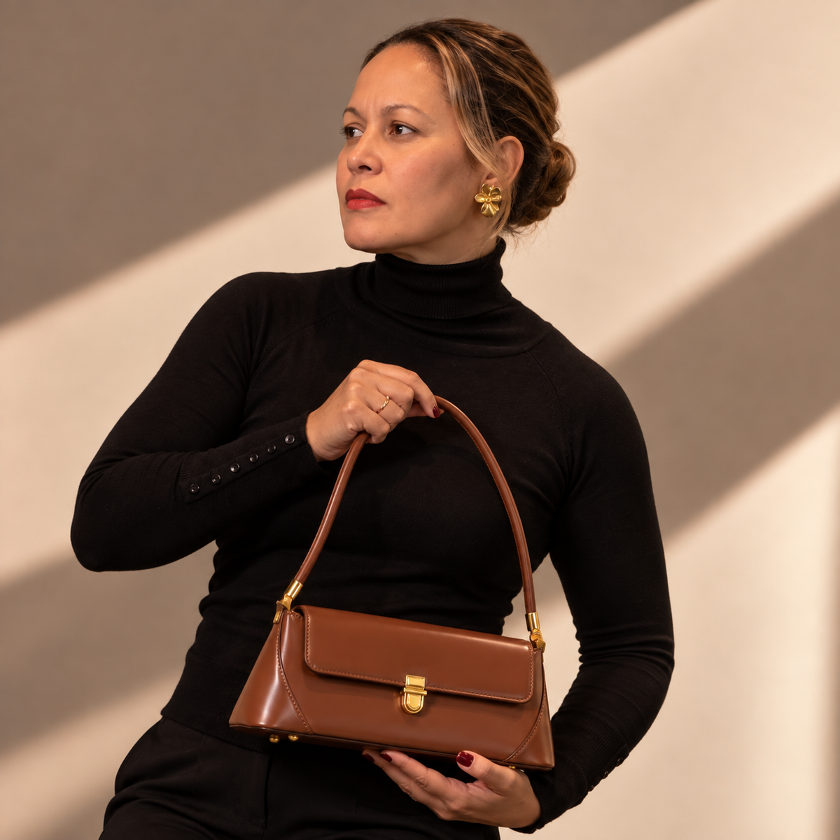 Bolsa Baguete em Couro Veneza