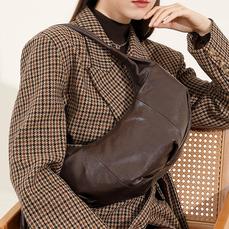 Hifashon couro genuíno meia lua sacos de ombro para as mulheres 2025 designer luxo crossbody hobos crescente senhoras bolsas