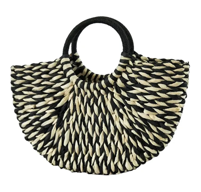 Bolsa Estruturada Palha Colorida Recifes Preto e Branca