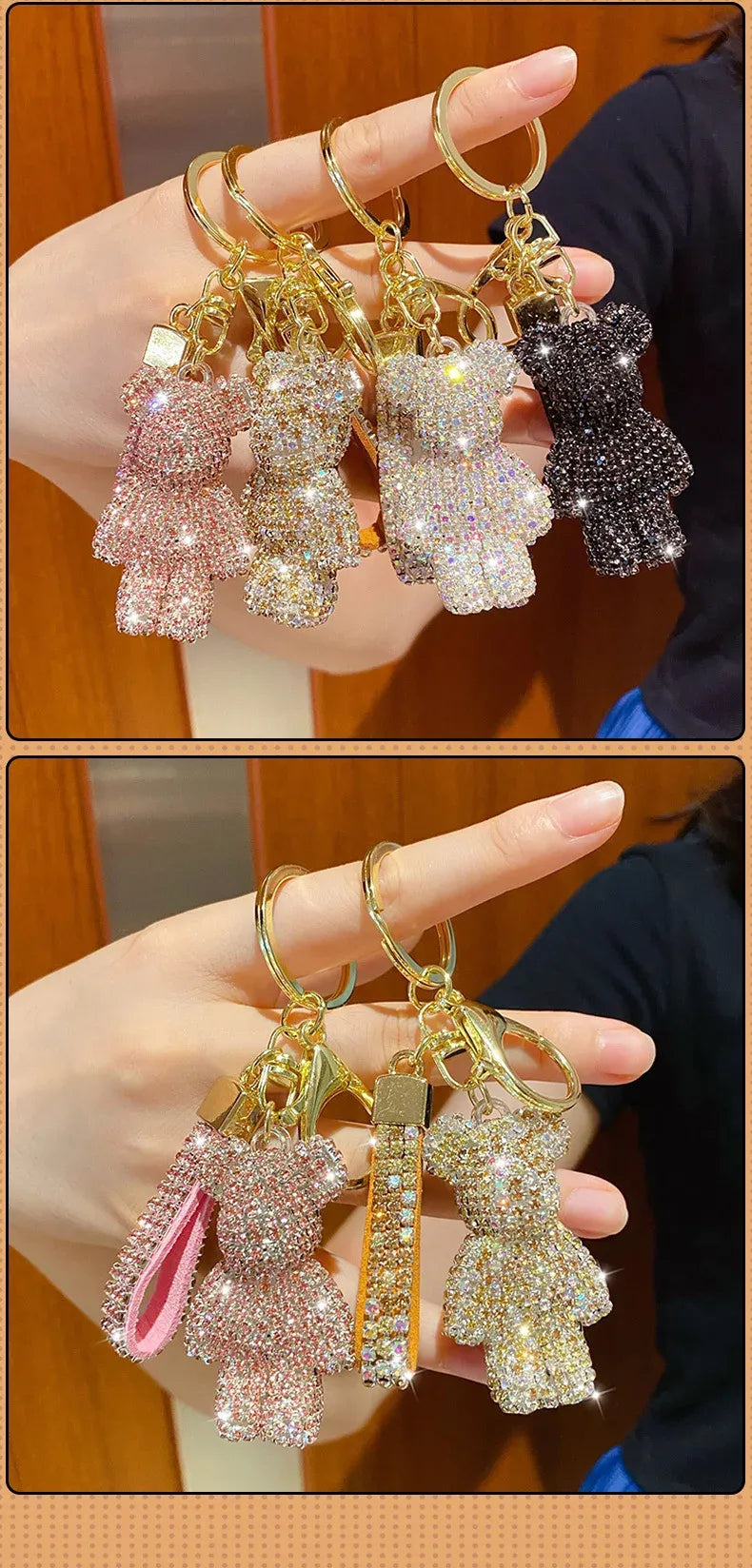 Pingente/Chaveiro de Bolsa Ursinho e Brilhantes